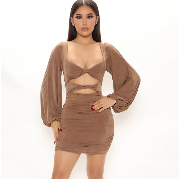 Fashion Nova Dresses & Skirts - Fashion Nova Champagne/Brown Dress